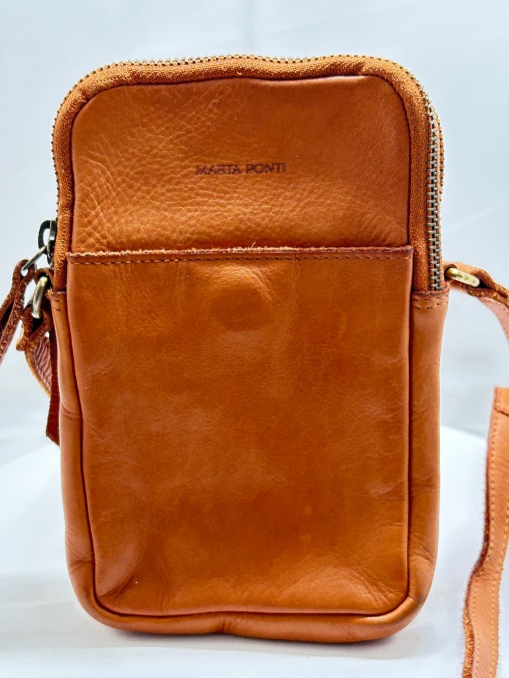 Marta Ponti, Camel Colored Leather Crossbody Small Bag Purse, super Soft